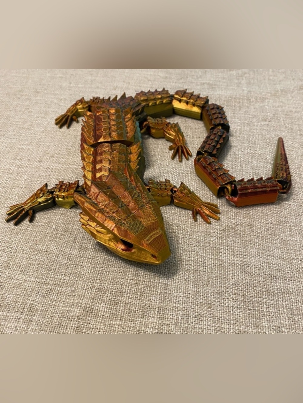 3D Printed Articulated Dragon Lizard Gold/Bronze Color